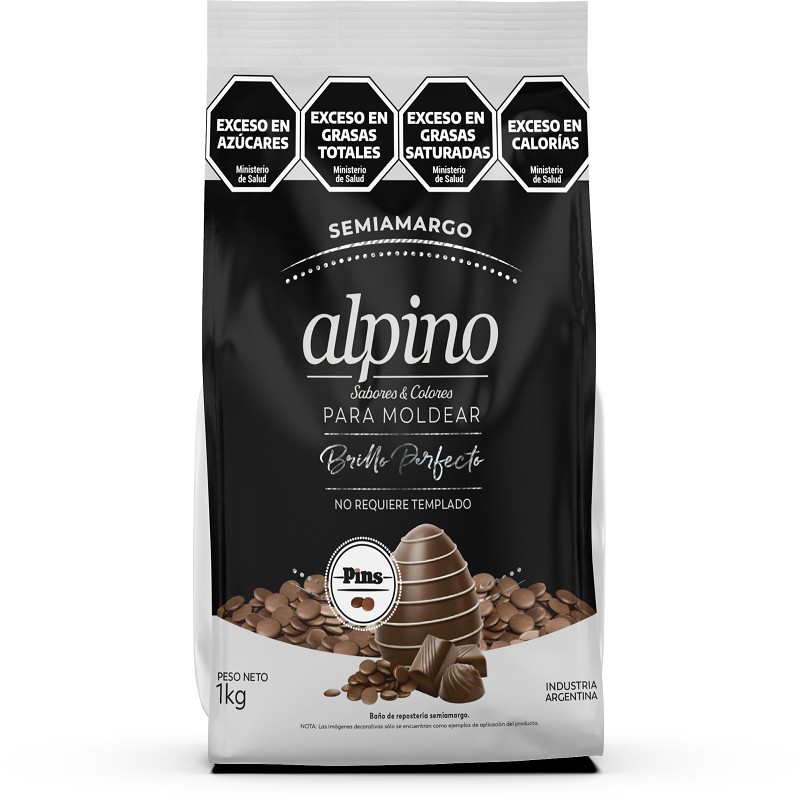 [BAMP01A] Chocolate baño de moldeo Alpino en pins - Bolsa 1k (Semi Amargo)