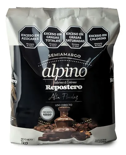 [BAR01A] Chocolate baño de reposteria Alpino en pins - Alta fluidez - Bolsa 1k 